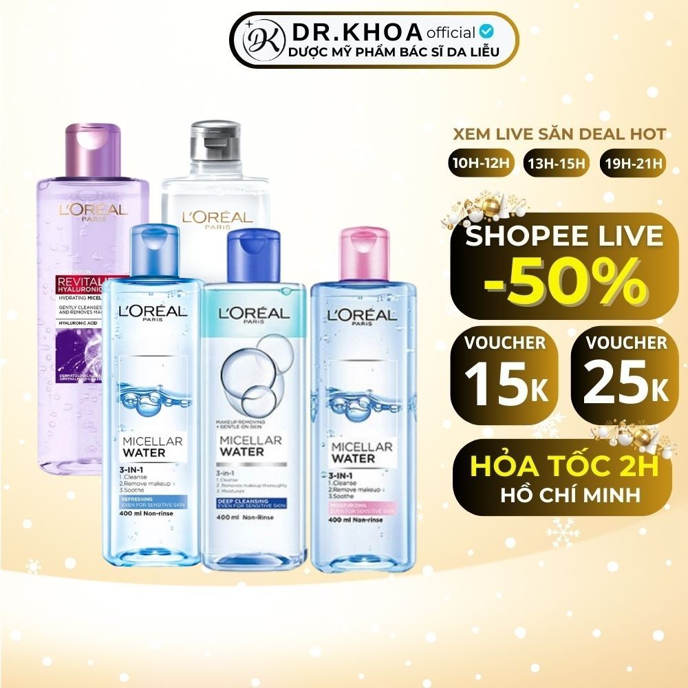 Nước Tẩy Trang L'oreal Micellar Water 3-in-1 Sạch Sâu Căng Mướt Dịu Da (400ml)