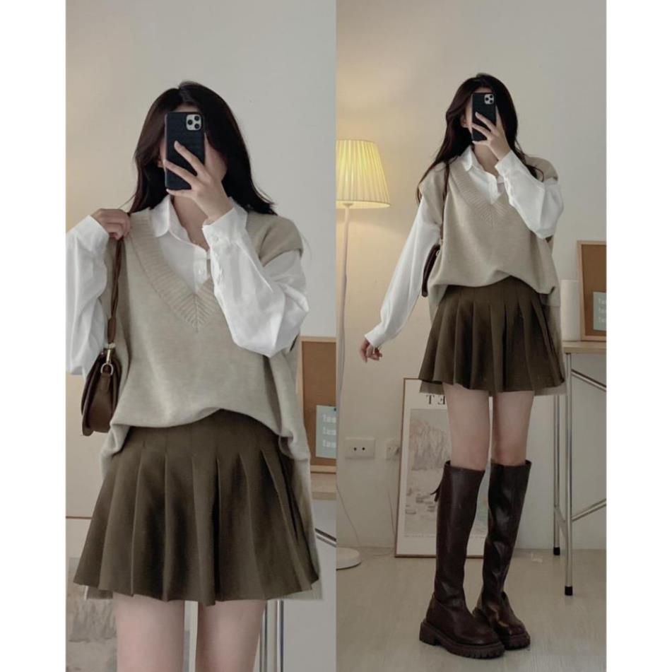 Áo len gile xẻ vạt form rộng trùm vai AO33