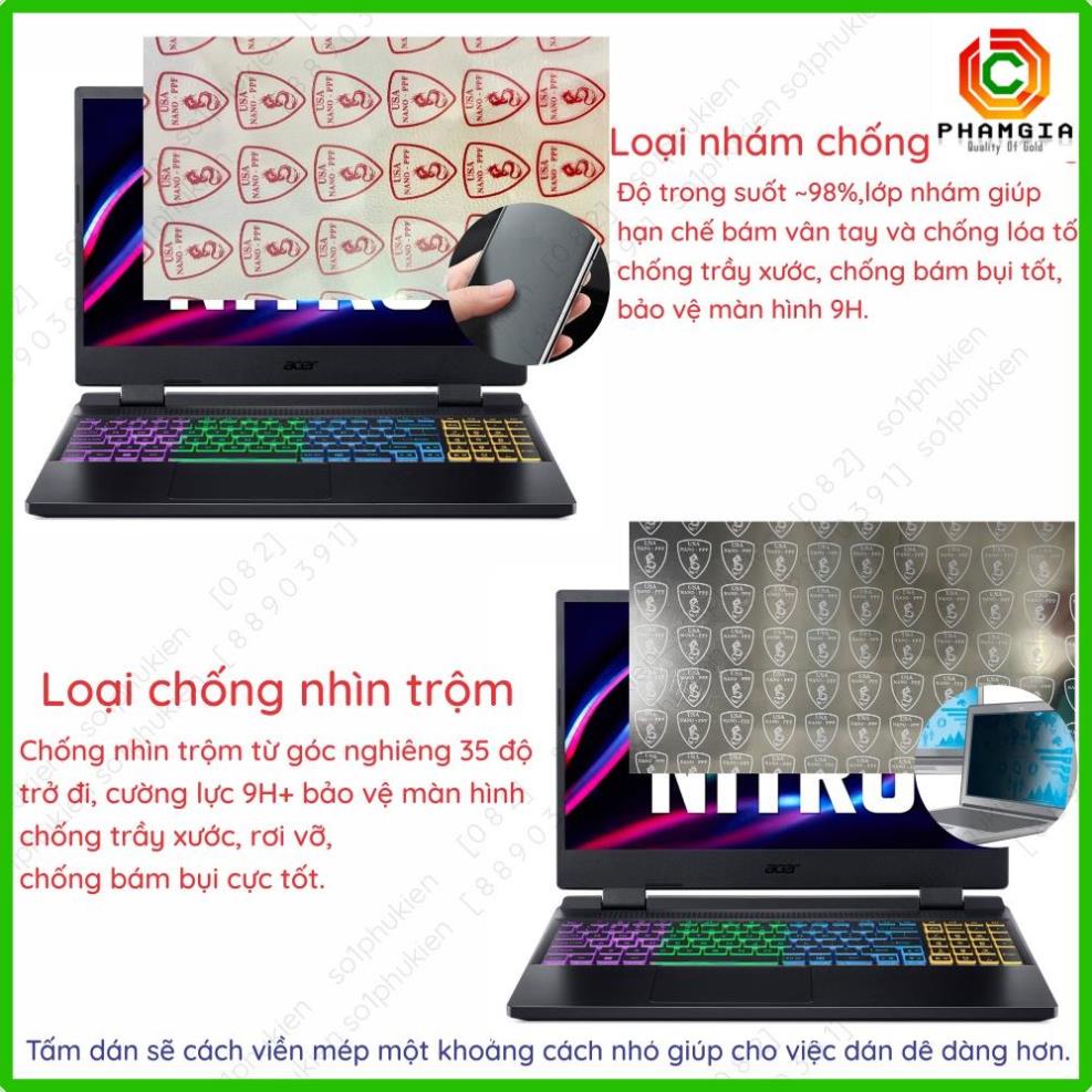 Dán màn hình cường lực laptop Acer Nitro 5 Tiger AN515/ AN517/Eagle nano dẻo siêu mỏng trong suốt, nhám, chống nhìn trộm