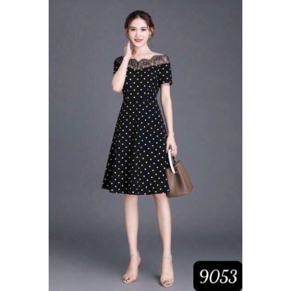 Đầm Xòe Lụa Phối Ren Chấm Bi Dễ Thương NHP036 NHP