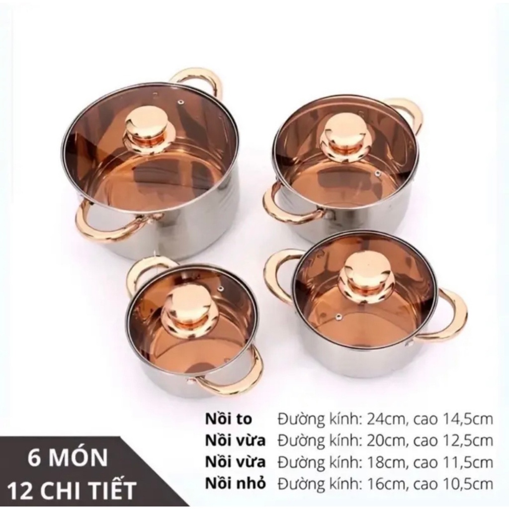 Bộ 6 Món Nồi Đức Inox DEGOUNE Cao Cấp 5 Đáy Chính Hãng Siêu Dày Bền Cho Gia Đình Nội Trợ