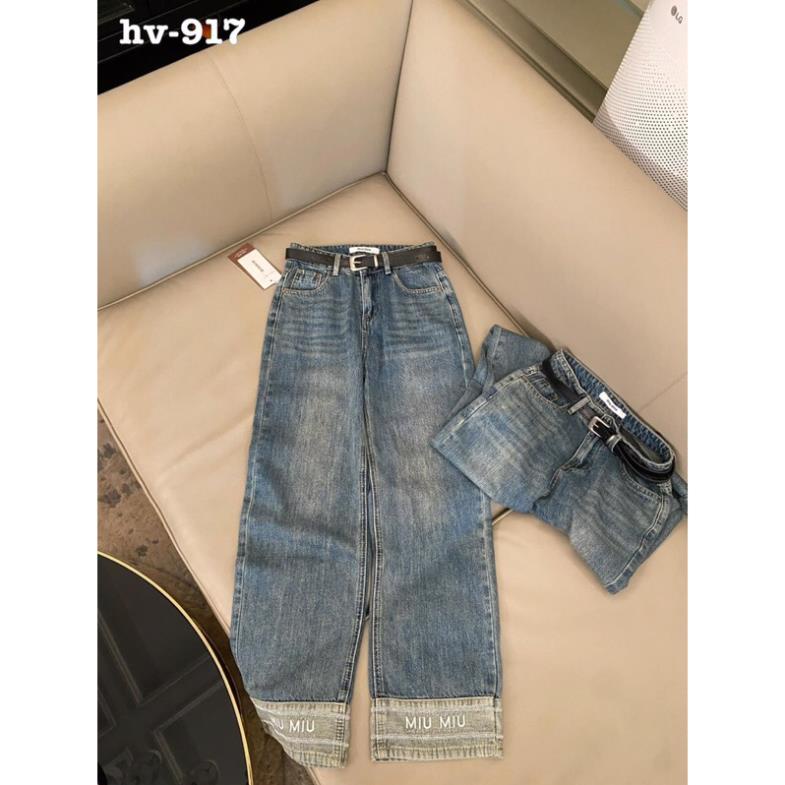 Quần jean thêu chữ miumiu gập gấu cho nữ