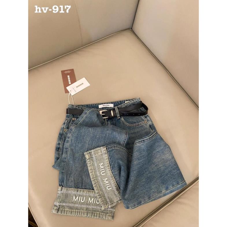 Quần jean thêu chữ miumiu gập gấu cho nữ