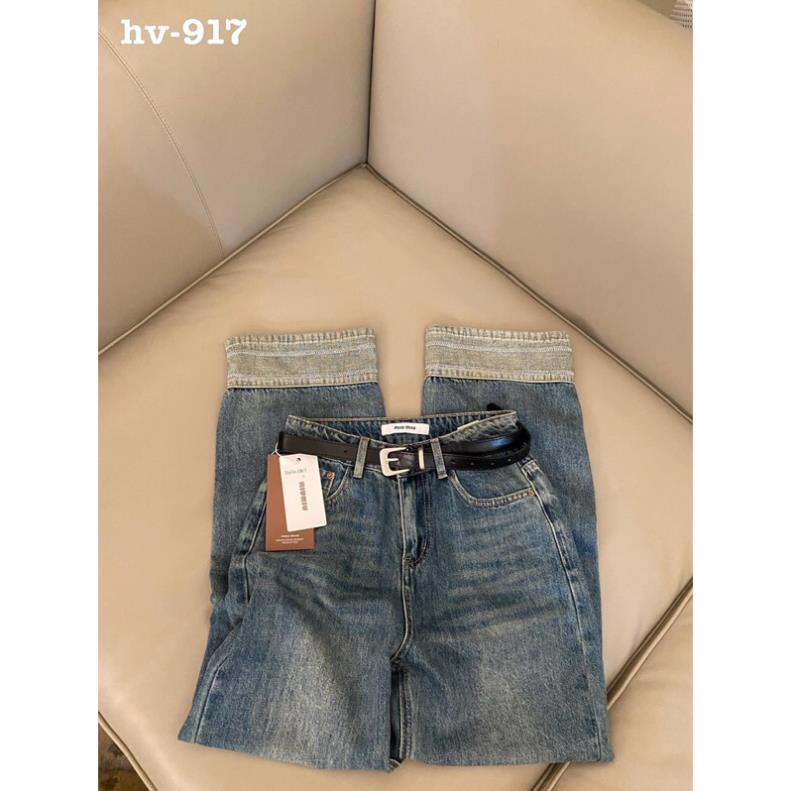 Quần jean thêu chữ miumiu gập gấu cho nữ