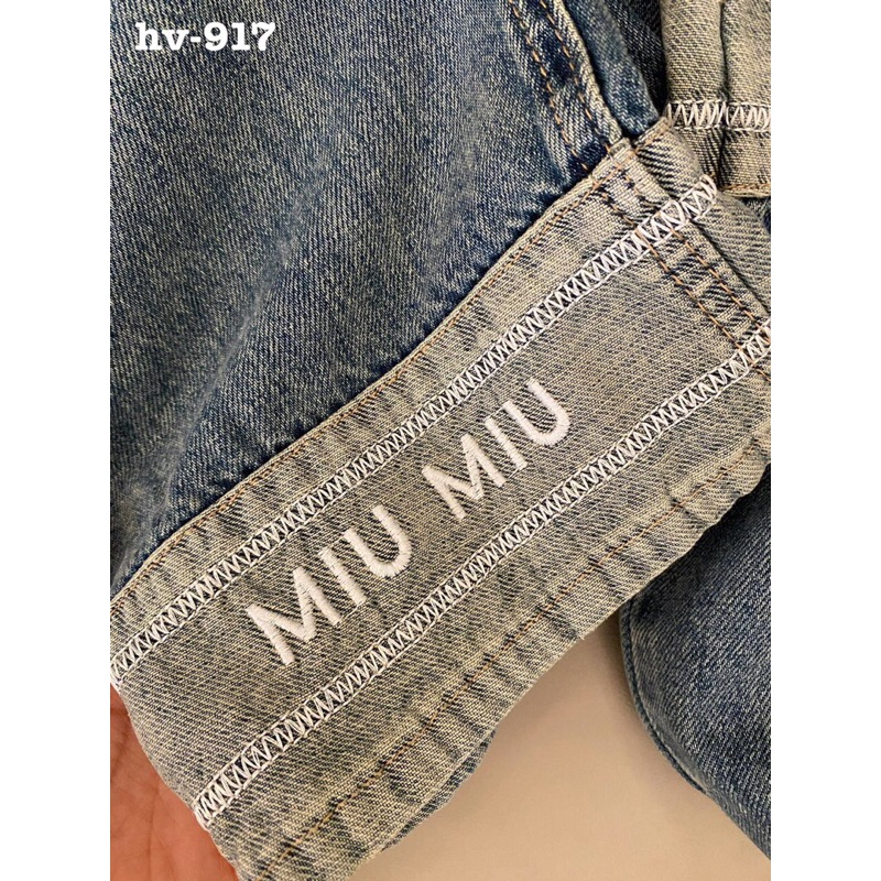 Quần jean thêu chữ miumiu gập gấu cho nữ