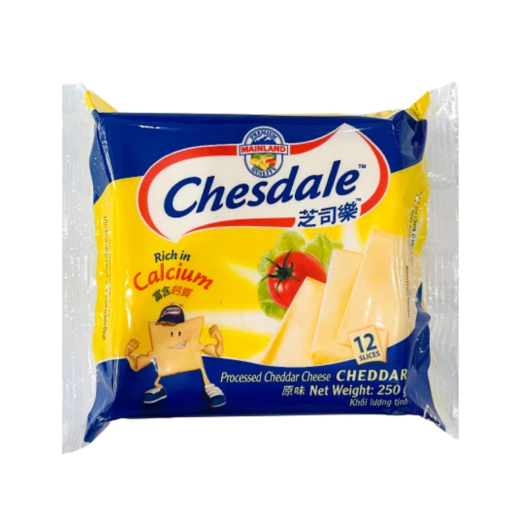 (Ship2h) Phô Mai Lát, Processed Cheddar Cheese, Rich in Calcium, 12 Lát (250g) - CHESDALE