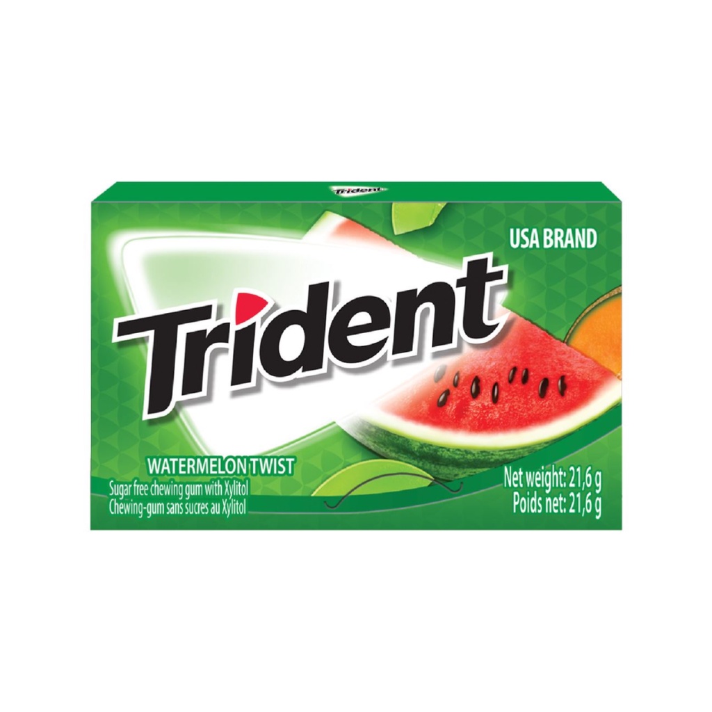Kẹo Cao Su Không Đường Vị Dưa Hấu, Sugar Free Chewing Gum with Xylitol, Watermelon Twist  - TRIDENT