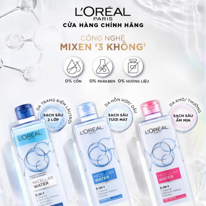 Nước tẩy trang và làm sạch sâu 3-in-1 L'Oreal Paris Micellar Water 400ml