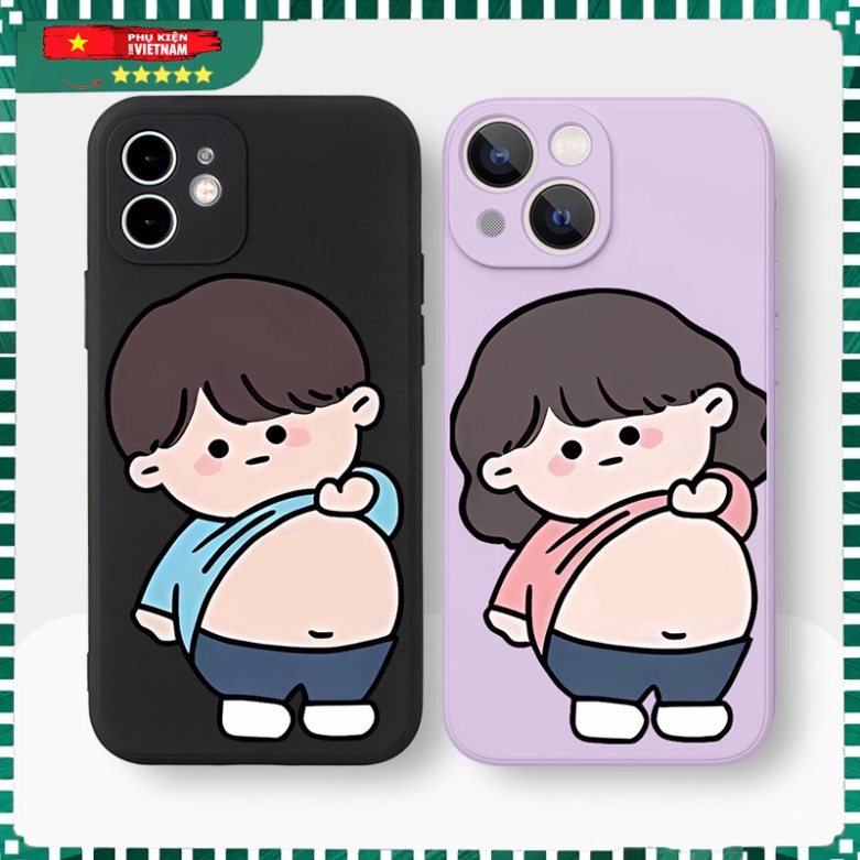 Ốp lưng đen ngộ nghĩnh hoạt hình cặp đôi dễ thương đẹp mềm Cho iPhone 15 14 13 12 11 Pro Max SE 2020 X XR XS 8 7 ip 6S 6