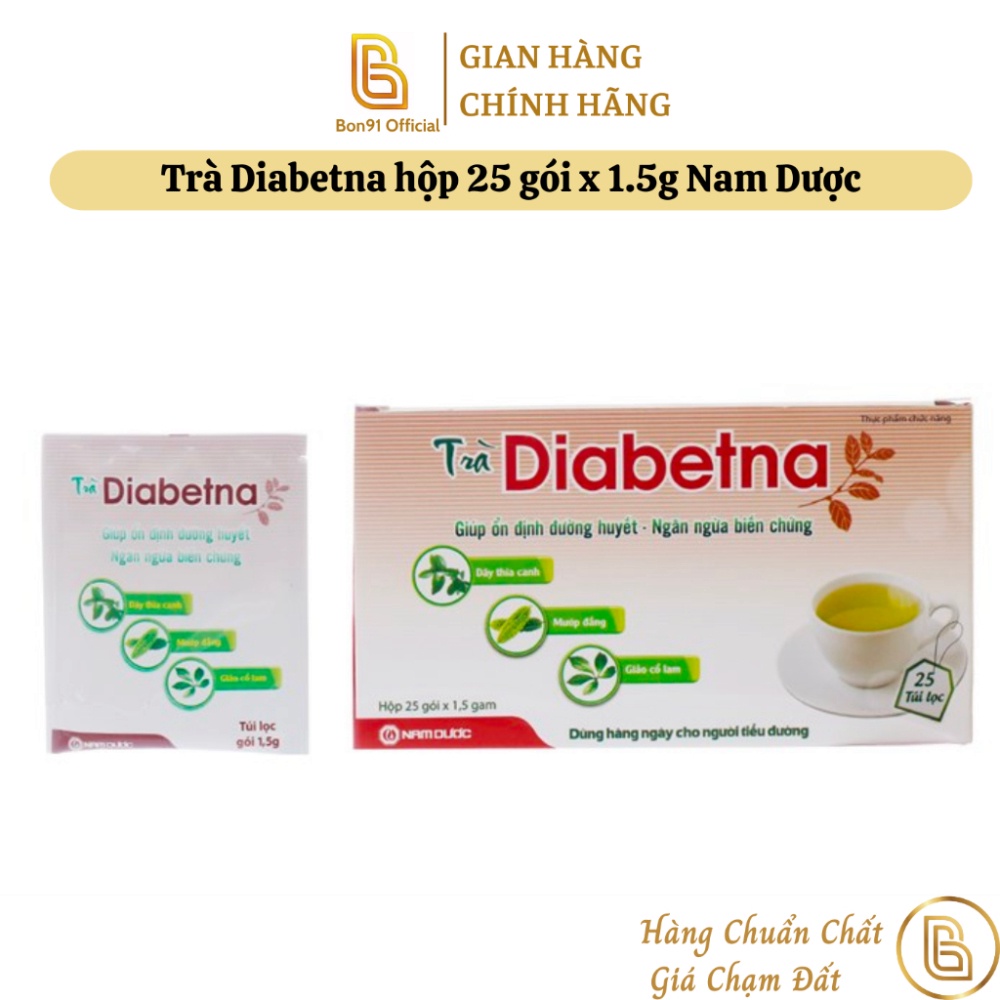 Trà Diabetna hộp 25 gói Nam Dược hỗ trợ giảm đường huyết và các biến chứng tim mạch