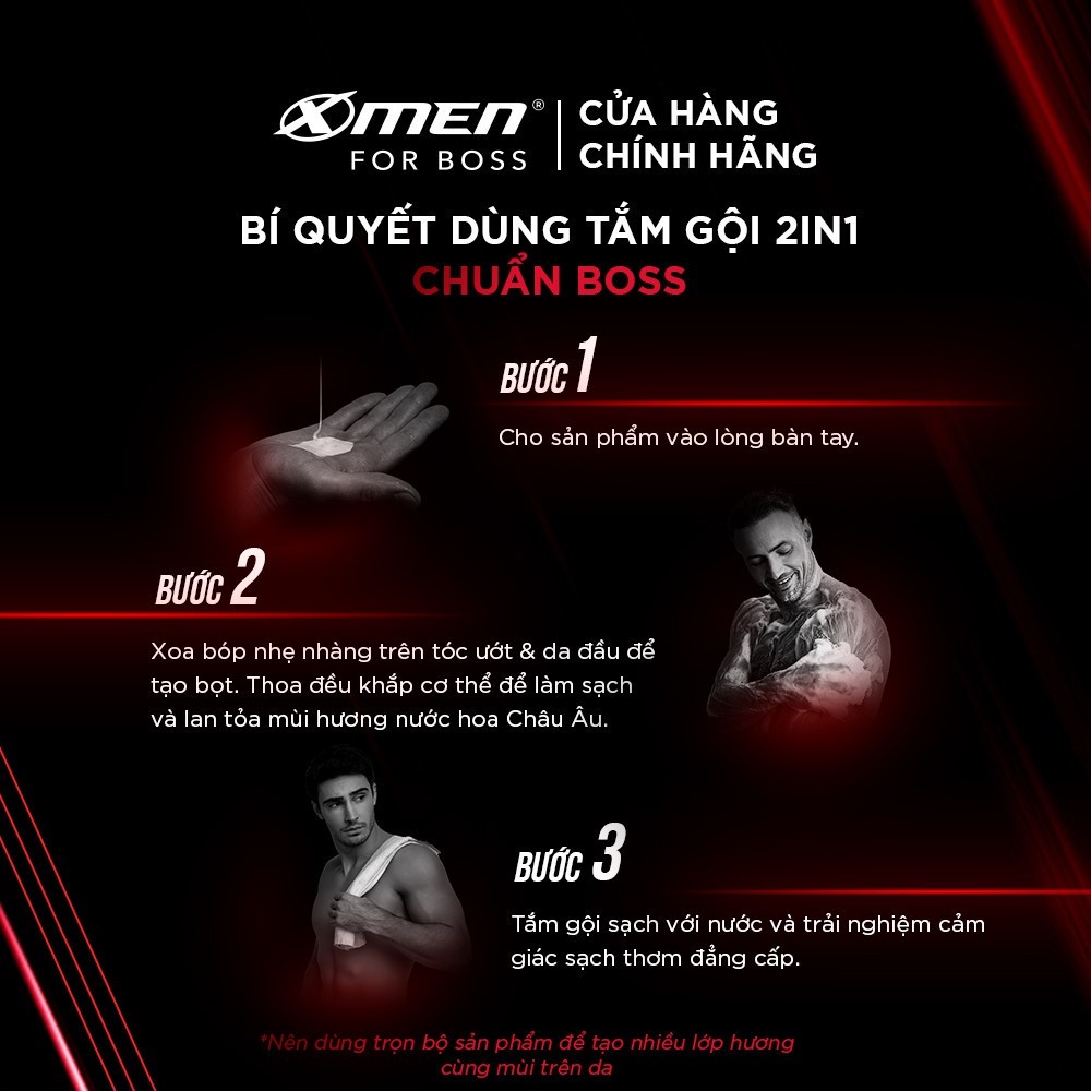 Combo Tắm gội Xmen for Boss 2in1 Intense 650g + Sữa tắm thiên nhiên Purite Anh Đào 850ml