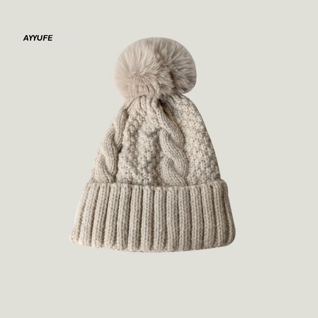 Mũ beanie AYYUFE họa tiết vặn thừng đính bóng lông chống trượt ấm áp mùa đông ngoài trời