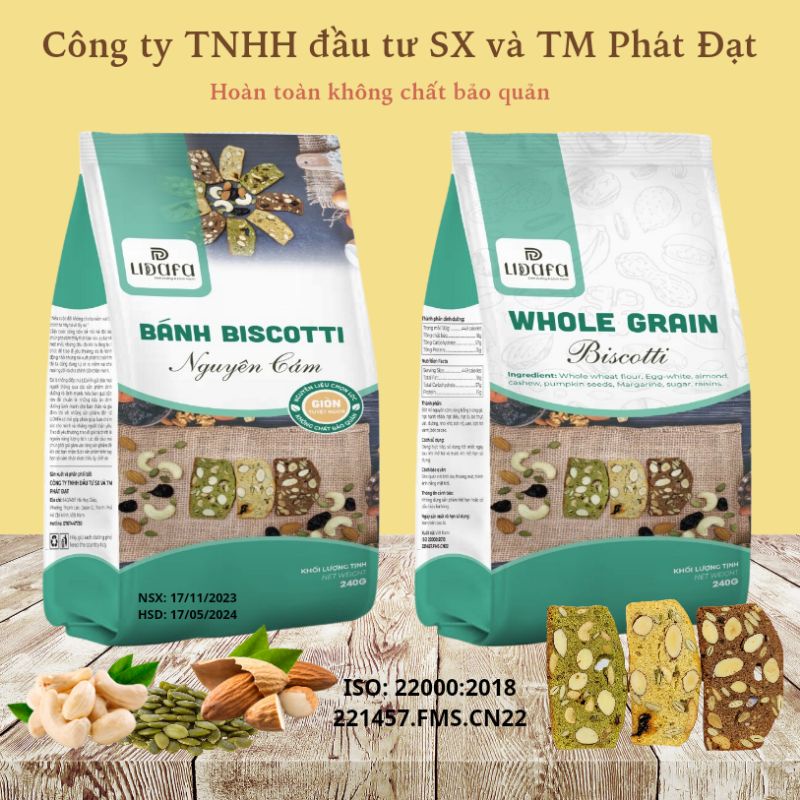 (Gói 480g ) Bánh biscotti nguyên cám 3 vị dành cho người ăn kiêng giảm cân