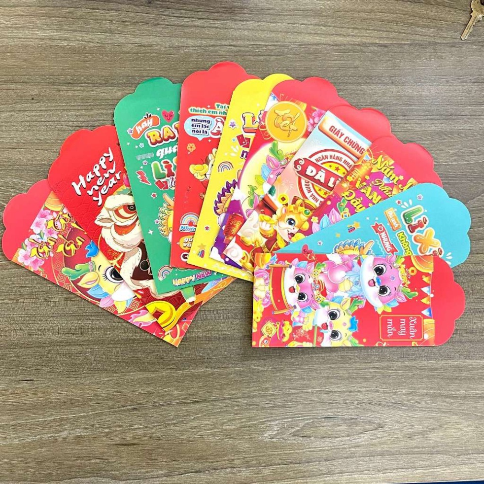 COMBO 10 bao lì xì 💜NGẪU NHIÊN💜 Bao mở hàng năm 2024 in ấn hình con rồng