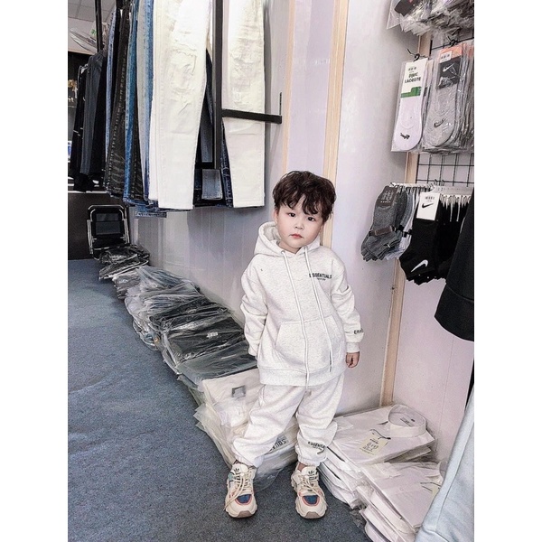 Bộ nỉ áo hoodie màu ghi dư xịn