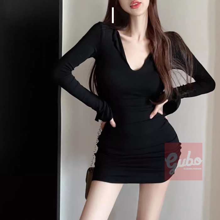 Đầm nữ dáng dáng ôm body màu đen cổ chữ V ulzzang GUBO7906