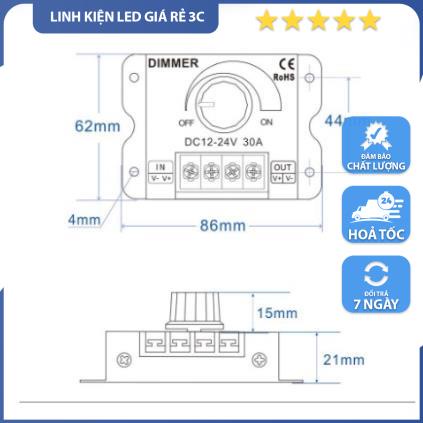 Bộ chiết áp, bộ điều chỉnh ánh sáng Dimmer 12V 24V 30A tăng giảm - L.Kien LED 3C