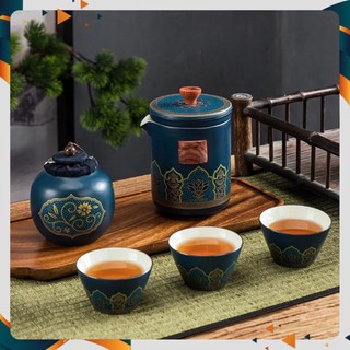 Tách Trà yên tĩnh , bộ tách gốm sứ tinh sảo họa tiết đẹp mắt cùng với hộp Da cao cấp