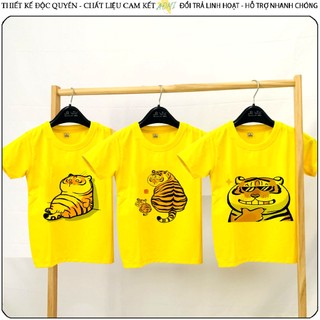 ÁO THUN UNISEX hổ béo siêu ngáo vô tri PHÔNG VÀNG TAY NGẮN NAM NỮ TRẺ EM TRAI GÁI AOMIVN