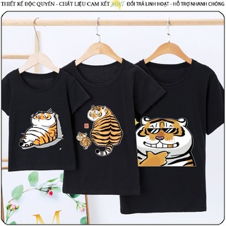 ÁO THUN UNISEX hổ béo siêu ngáo vô tri PHÔNG ĐEN TAY NGẮN NAM NỮ TRẺ EM TRAI GÁI AOMIVN