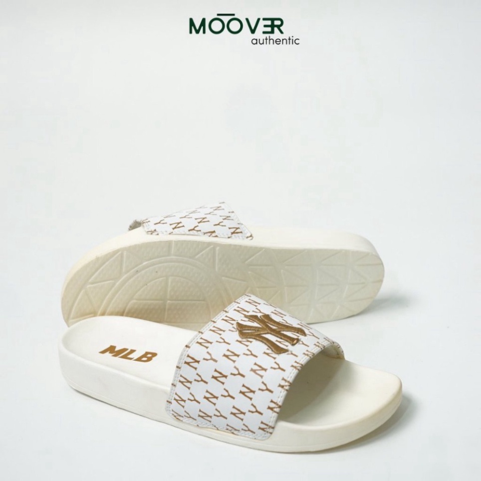 Dép quai ngang MLB NY Monogram chính hãng, dép cao su đế Eva chống trơn trượt chống thấm nước
