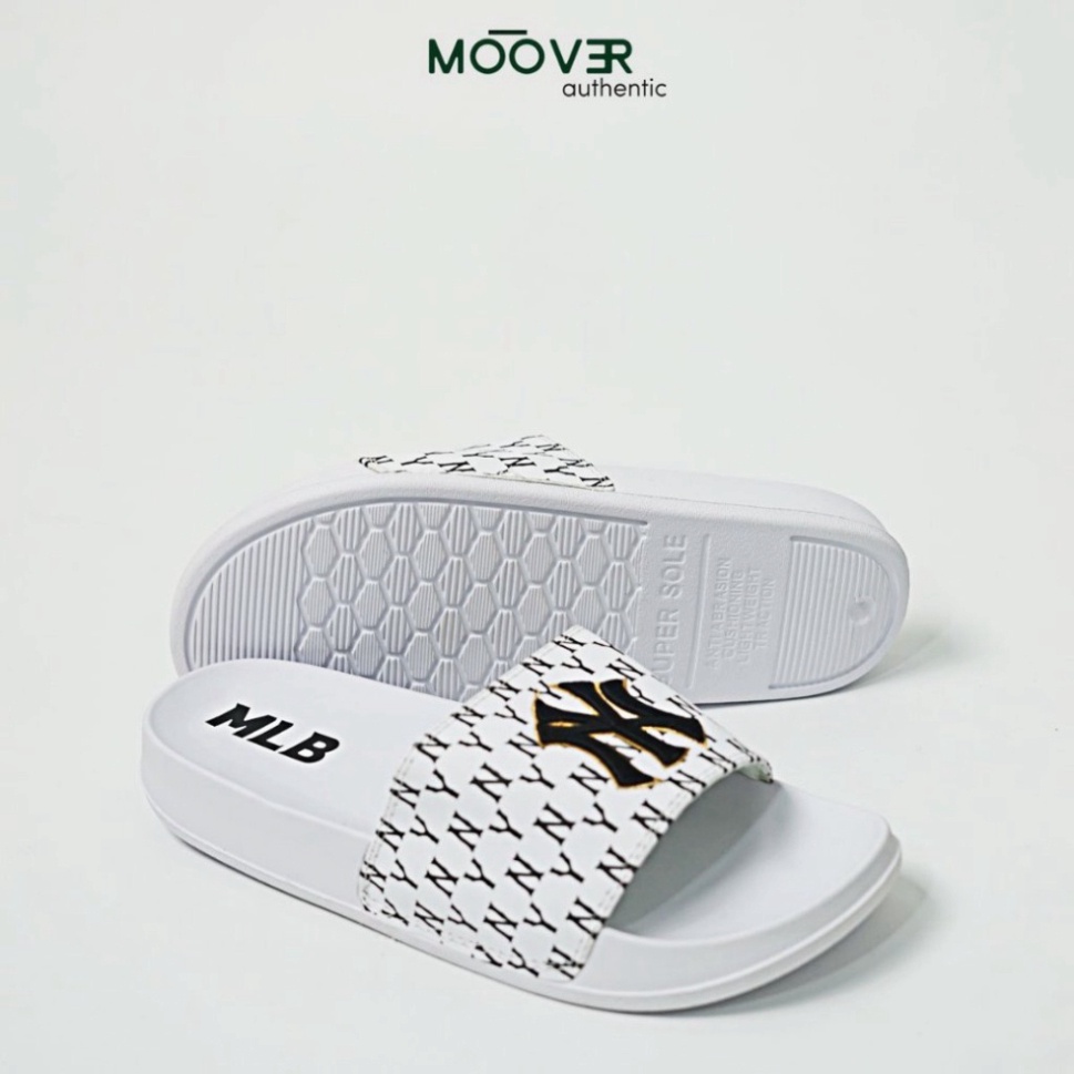 Dép quai ngang MLB NY Monogram chính hãng, dép cao su đế Eva chống trơn trượt chống thấm nước