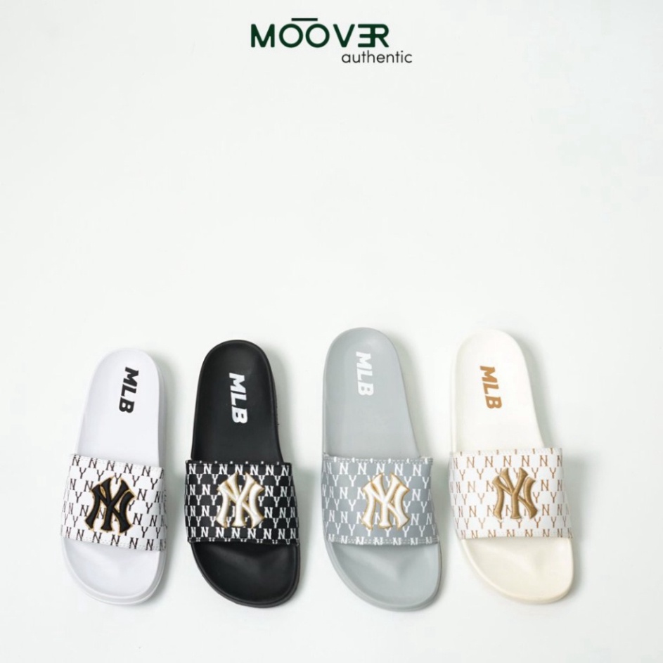 Dép quai ngang MLB NY Monogram chính hãng, dép cao su đế Eva chống trơn trượt chống thấm nước