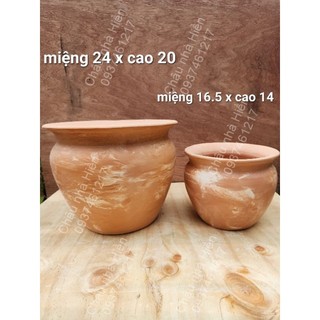 Chậu đất nung - chậu hũ loang màu trung, nhỏ