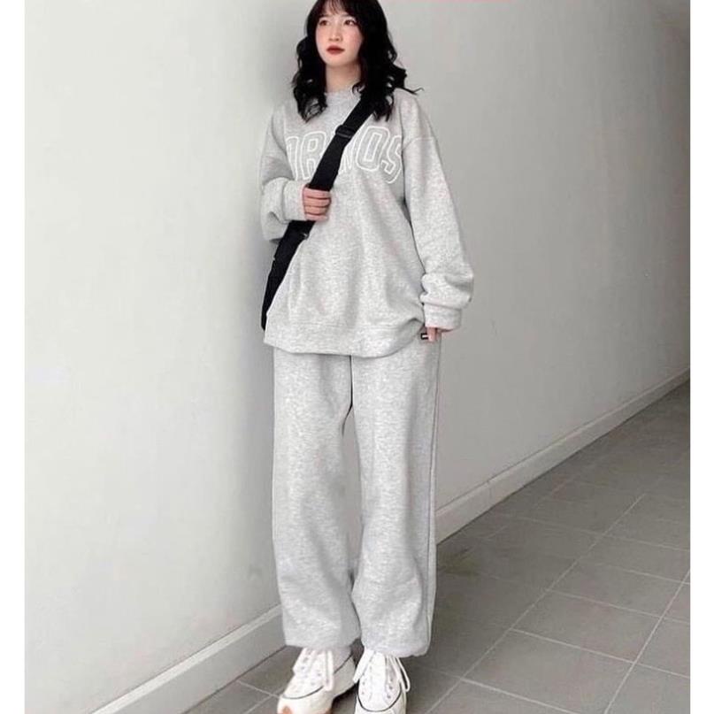 Bộ nỉ nữ Thu Đông form rộng áo nỉ mix quần jogger style thể thao Hàn Quốc mặc ở nhà đi chơi AO37