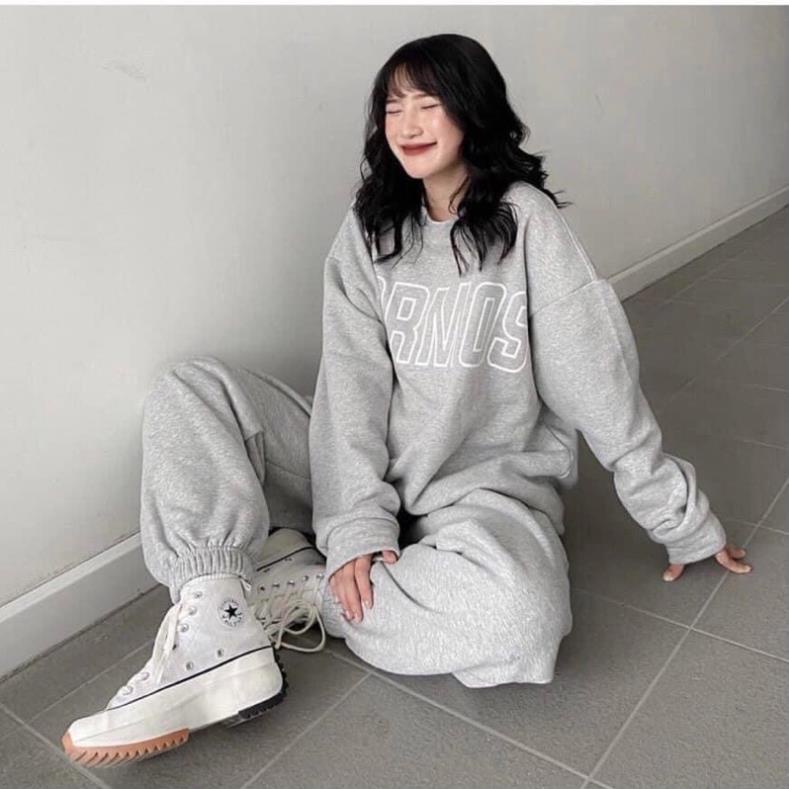 Bộ nỉ nữ Thu Đông form rộng áo nỉ mix quần jogger style thể thao Hàn Quốc mặc ở nhà đi chơi AO37