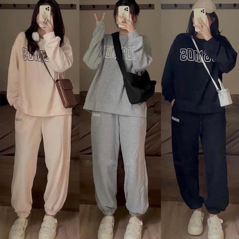 Bộ nỉ nữ Thu Đông form rộng áo nỉ mix quần jogger style thể thao Hàn Quốc mặc ở nhà đi chơi AO37