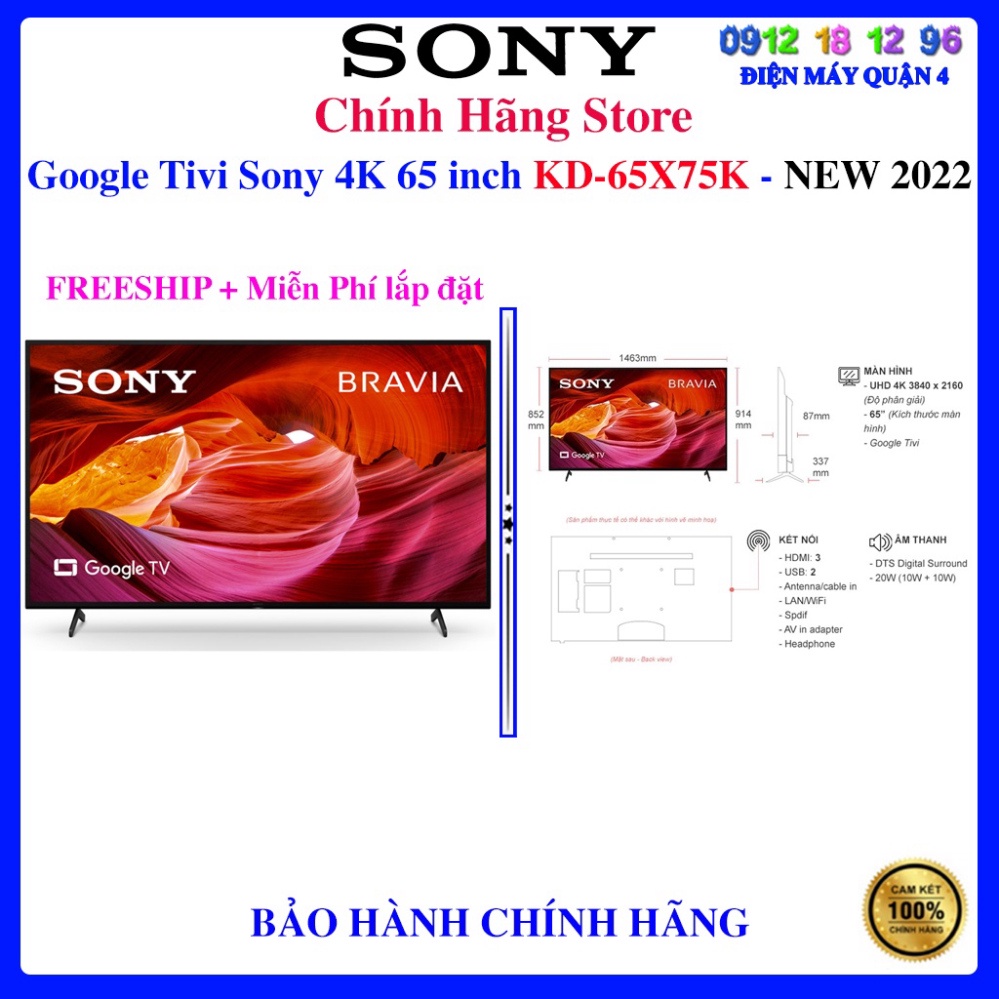 [Sony 65X75K] Google Tivi Sony 4K 65 inch KD-65X75K