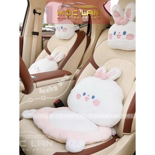 Bộ gối tựa đầu,tựa lưng,đệm ghế ô tô nâng chiều cao thỏ hồng lông mịn cao cấp