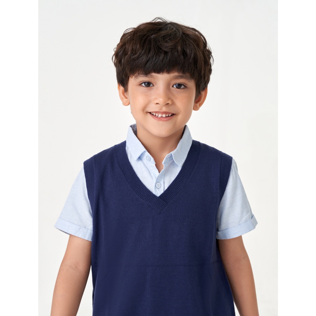 Áo len bé trai CANIFA áo gilet không tay cổ V basic 2TE23W001
