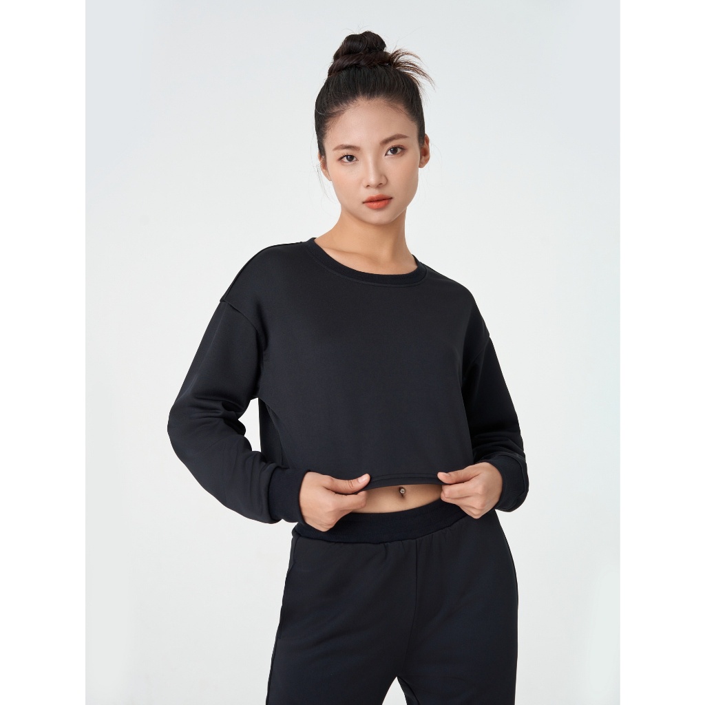 Áo nỉ nữ CANIFA dáng croptop basic dài tay cổ tròn 6TW23W005