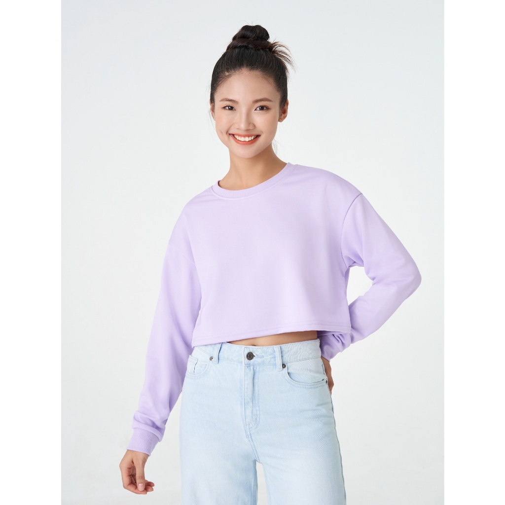 Áo nỉ nữ CANIFA dáng croptop basic dài tay cổ tròn 6TW23W005