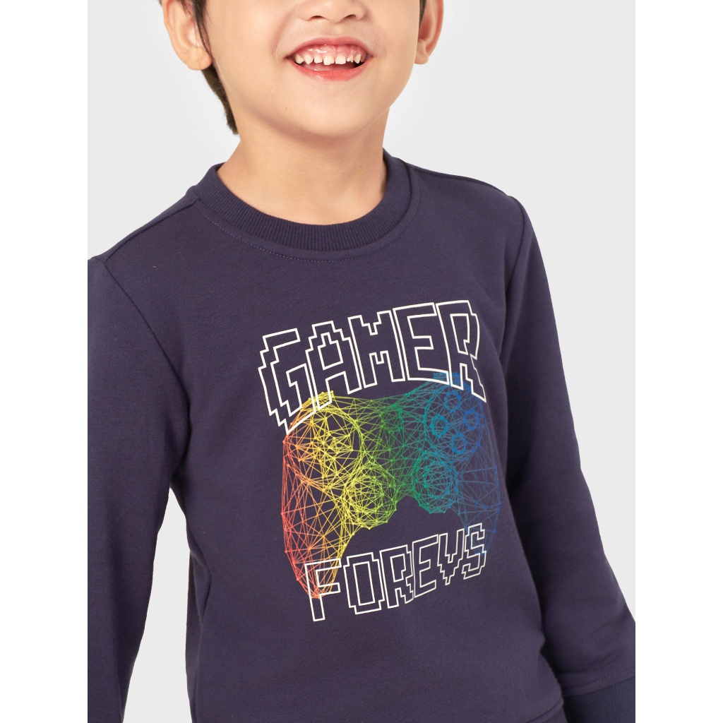 Áo nỉ bé trai CANIFA dài tay cổ tròn bo gấu in hình 2TW22W076