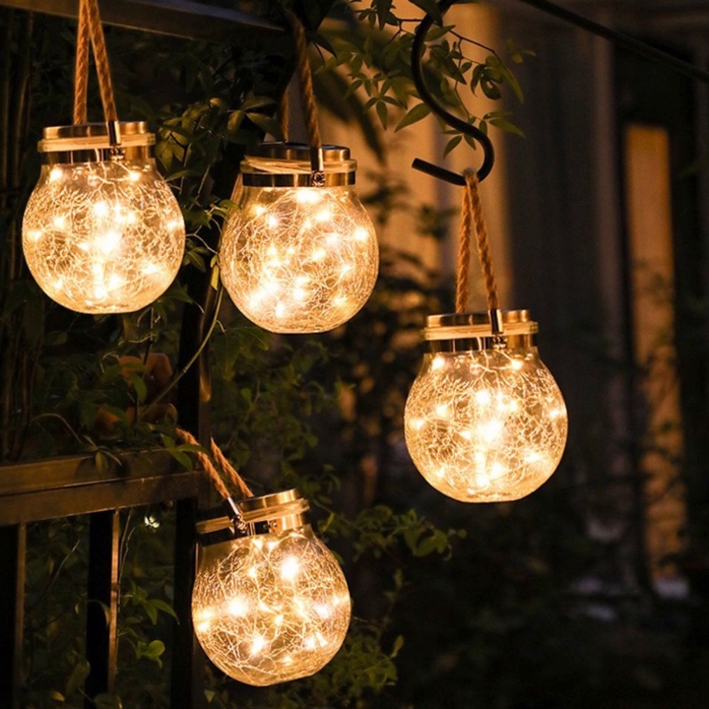 Đèn Led Trang Trí Bình Thủy Tinh Tròn Treo Nhà Hàng, Cà phê, Sân Vườn Năng Lượng Mặt Trời Chống Nước - Freeship