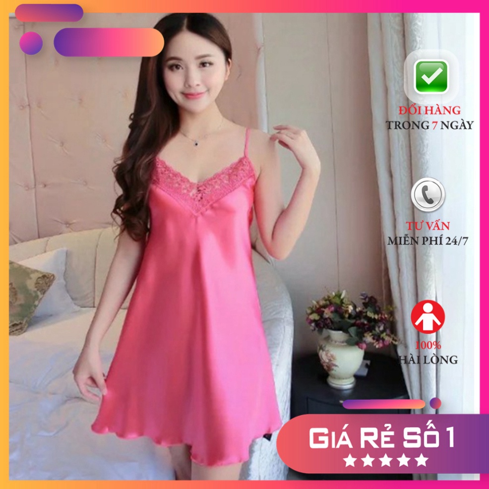 Đầm Ngủ Sexy Nữ| Váy ngủ 2 Dây Phối Ren NgựcQuyến Rũ Chất Phi Lụa Satin Đẹp-MÂY FASHION
