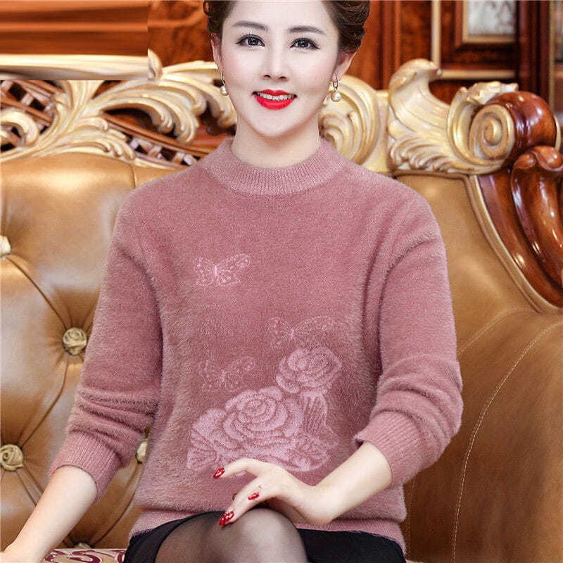 Áo sweater Lông Cừu Dày Dặn Giữ Ấm Thời Trang Thu Đông Cho Nữ Trung Niên