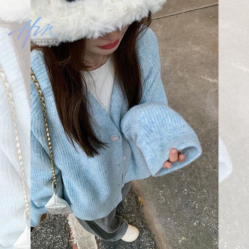 Áo Khoác cardigan Dệt Kim Cổ Chữ v Dáng Rộng Phong Cách Hàn Quốc Thời Trang Thu Đông Cho Nữ