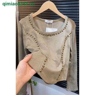 Áo thun tay dài cổ tròn đính hạt phong cách thời trang mới dành cho nữ