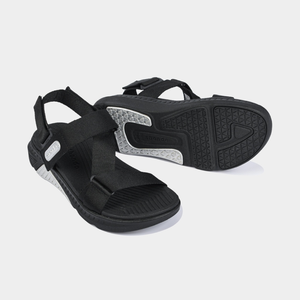 Giày Sandal Nam Nữ SHONDO F7 Racing Thời Trang, Nhẹ Êm, Đi Học Đi Chơi Màu Đen Bạc Ánh Kim F7R1012