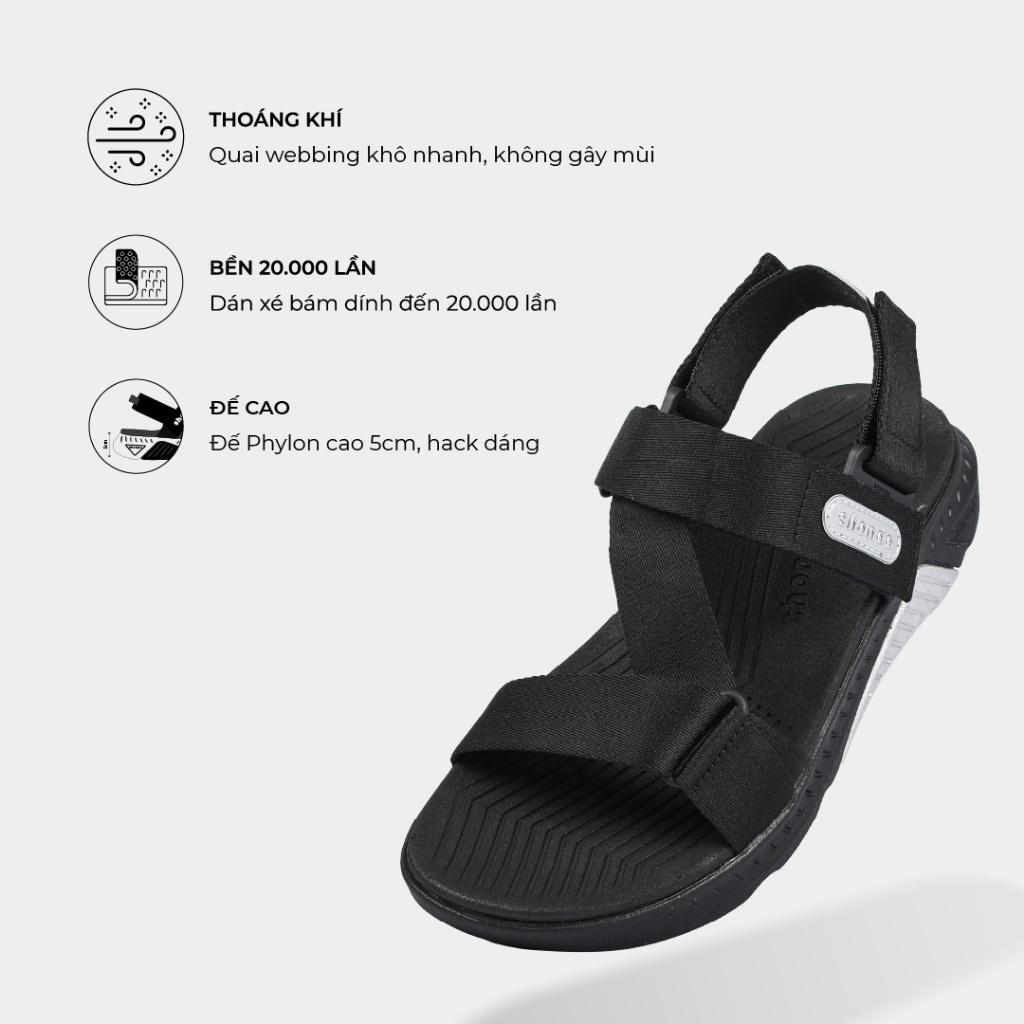 Giày Sandal Nam Nữ SHONDO F7 Racing Thời Trang, Nhẹ Êm, Đi Học Đi Chơi Màu Đen Bạc Ánh Kim F7R1012