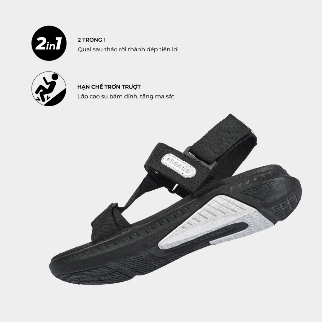 Giày Sandal Nam Nữ SHONDO F7 Racing Thời Trang, Nhẹ Êm, Đi Học Đi Chơi Màu Đen Bạc Ánh Kim F7R1012