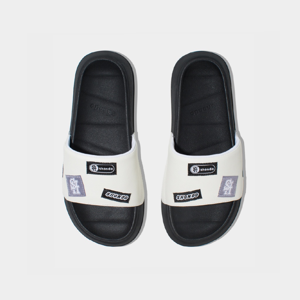 Dép SHONDO Trendy 3 Stamp Đế Đen Quai Trắng TRE1100