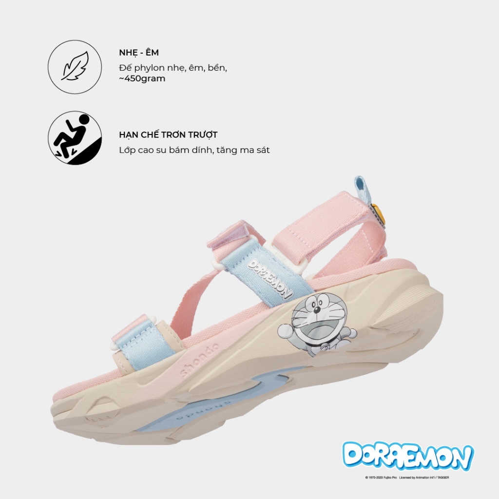 Giày Sandal Nữ Shondo Êm Chân, Bền F8 Doraemon Be Hồng F8M2575