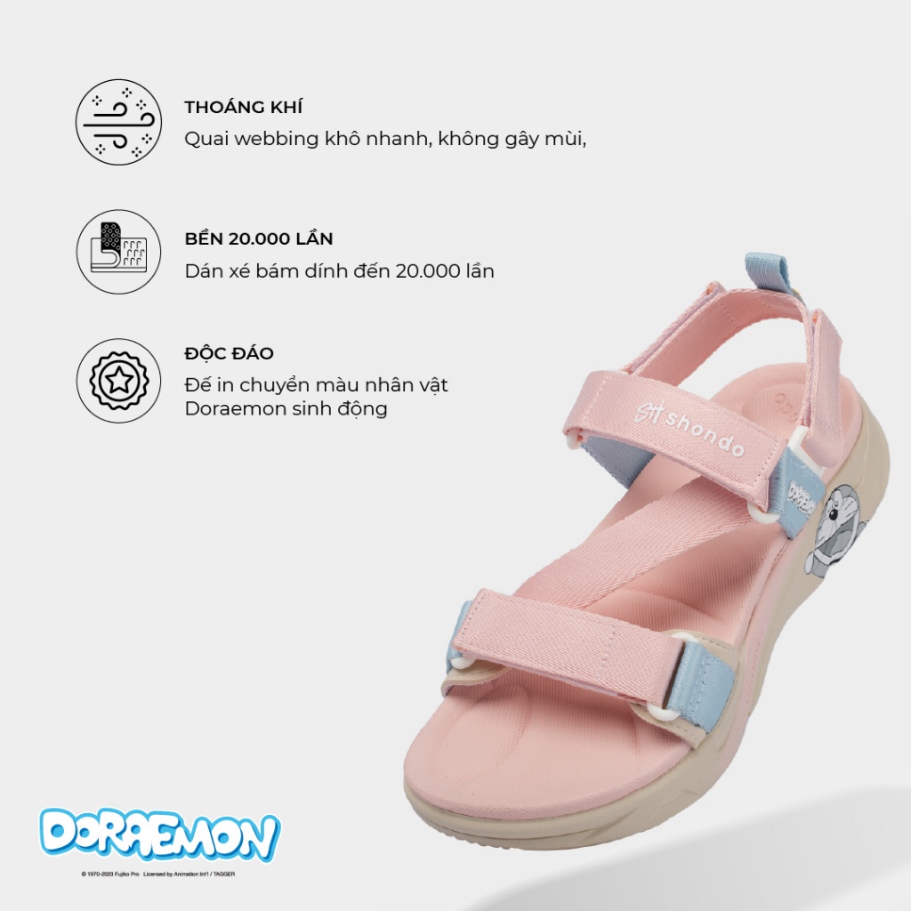 Giày Sandal Nữ Shondo Êm Chân, Bền F8 Doraemon Be Hồng F8M2575