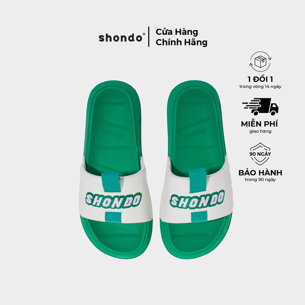 Dép Trendy III Thêu Chữ SHONDO Đế Xanh Lá Quai Trắng TRE4001