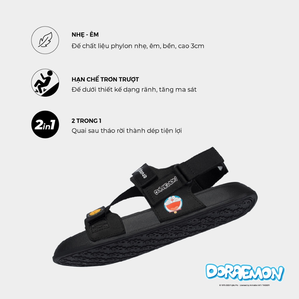Giày Sandal Nam Nữ SHONDO Platy Doraemon Thời Trang Êm Chân Full Đen PLA1113